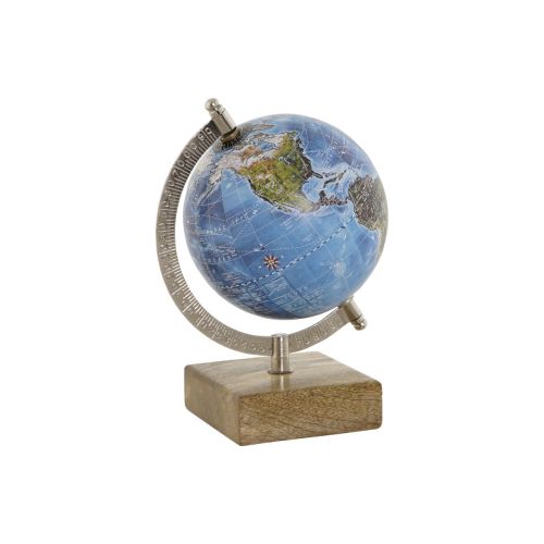 Globo Terraqueo Home ESPRIT Azul Marrón PVC Madera de mango 14 x 12 x 20 cm