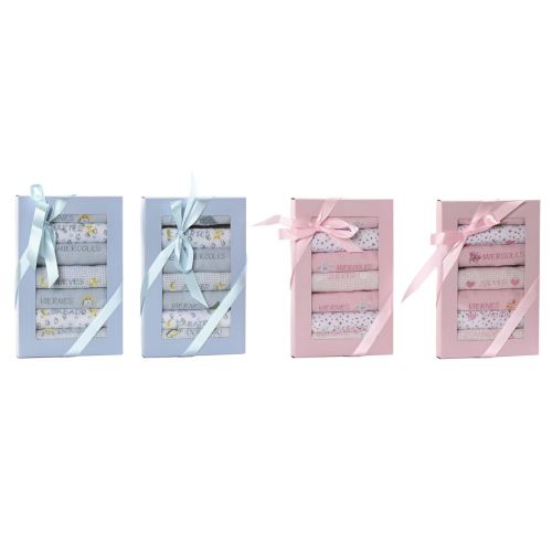 Set de Baberos Home ESPRIT Azul Rosa Algodón 19 x 29 x 3 cm (4 Unidades)